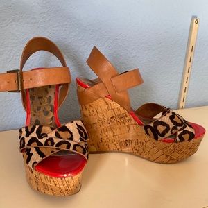 Sam Edelman Cheetah and red cork wedge